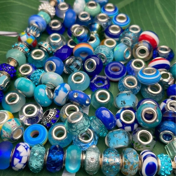 30 pc Lg Hole Pandora Style Blue Beads Bracelet Charms bundle diy jewelry making - Picture 7 of 16